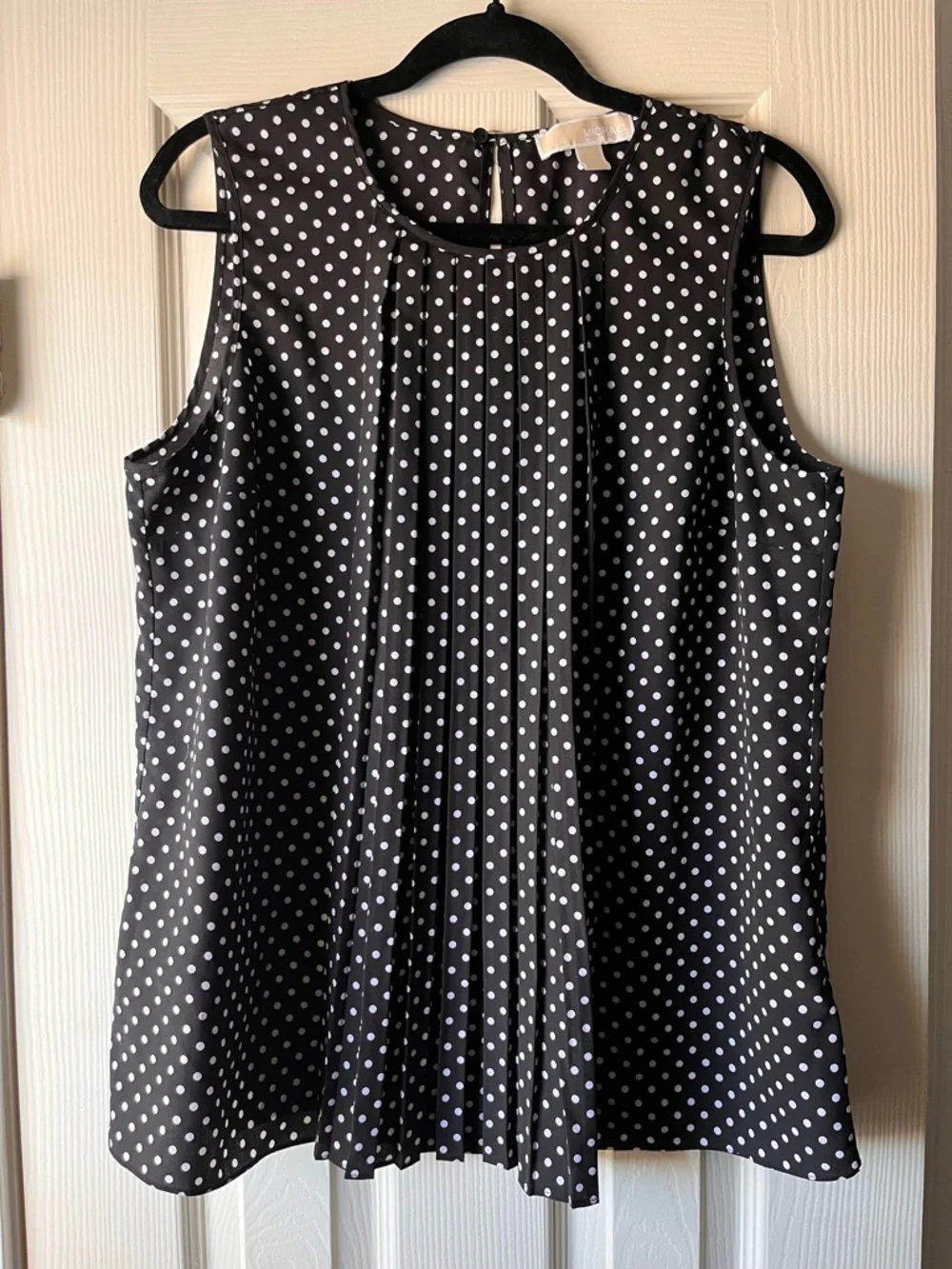 Michael Kors Black and White Polka Dot Pleated Sleeveless Camisole - Picture 1 of 6